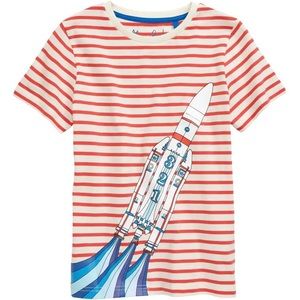 MINI BODEN Striped Rocket Tee- 8-9yrs